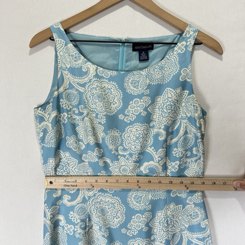 Vtg Ann Taylor Dress Womens 4 Blue Floral Silk Preppy Classic Feminine Church - Picture 11 of 16